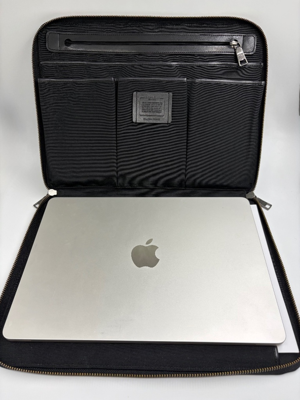 Coach F59119 Zip Around Tech Portfolio | Black Crossgrain Leather Laptop Folio
